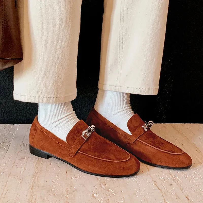 Suede Clasp Flat Loafers