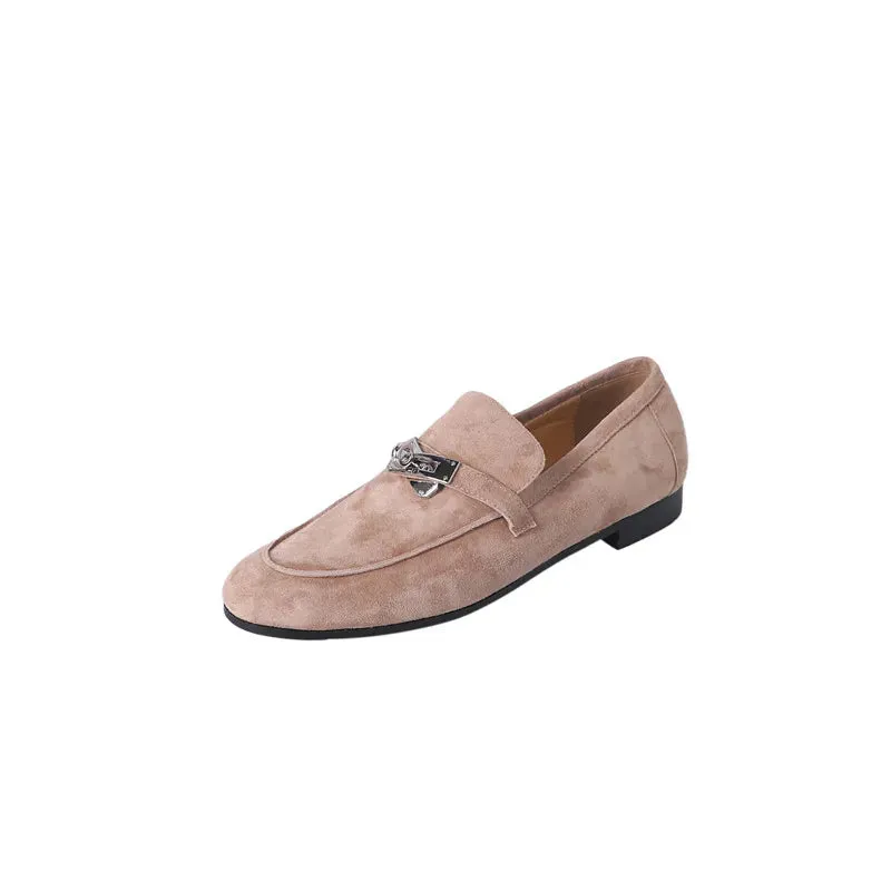 Suede Clasp Flat Loafers