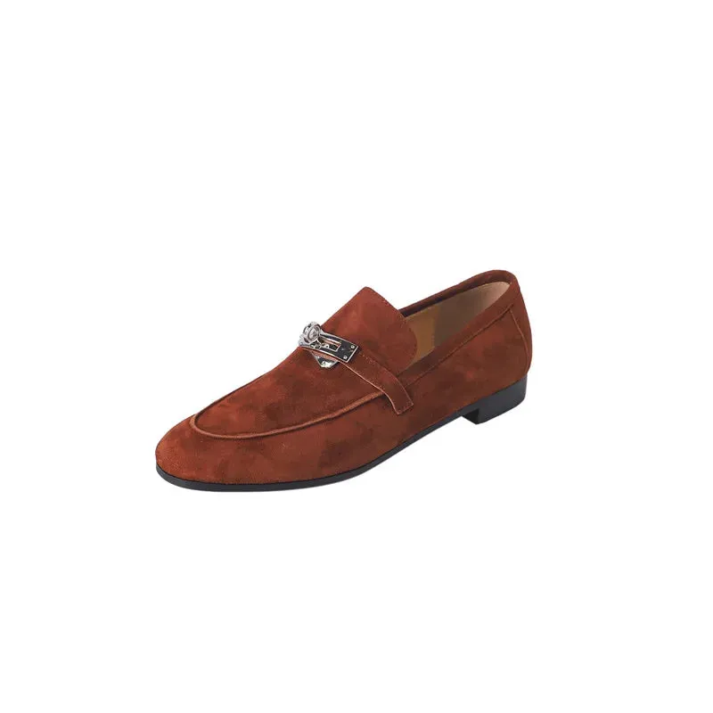 Suede Clasp Flat Loafers