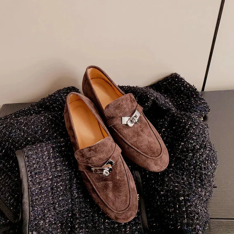 Suede Clasp Flat Loafers