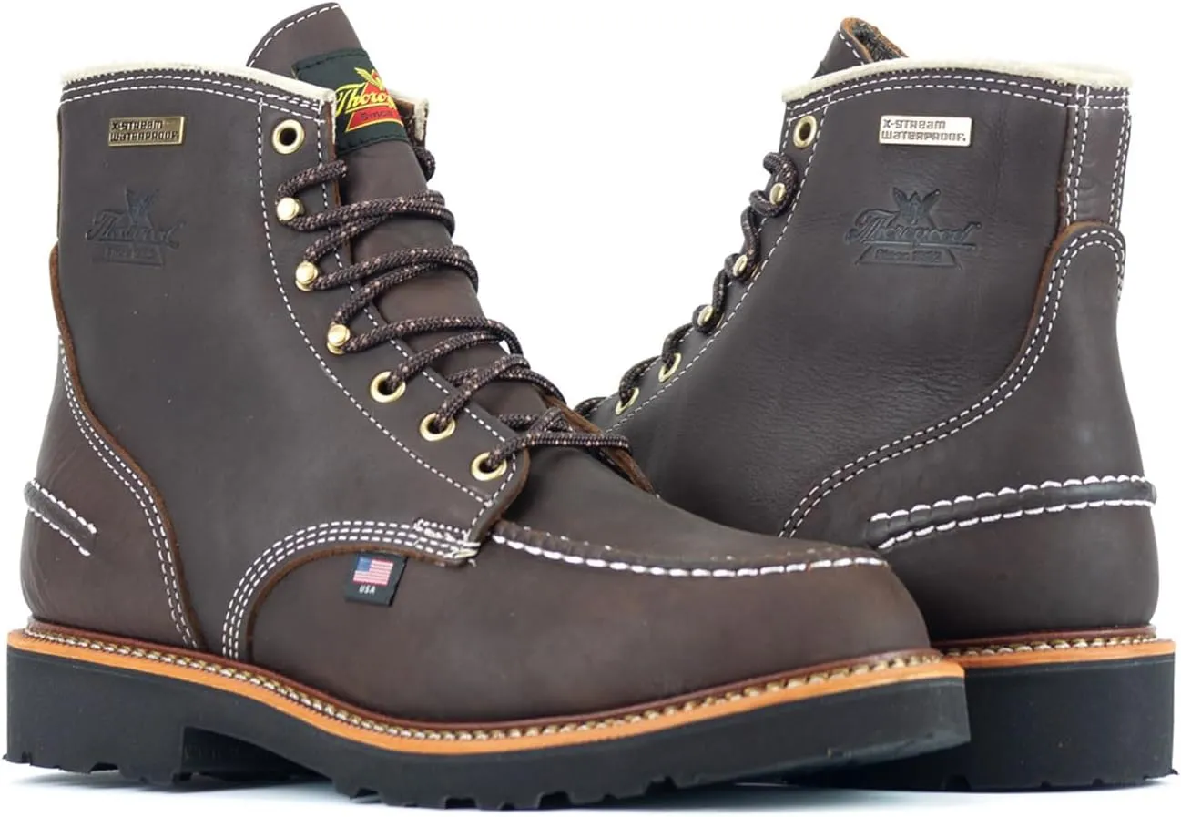 Thorogood 1957 Flyway 6 Waterproof Moc Toe Hunting Boots for Men - Premium Full-Grain Leather with Slip-Resistant Heel Outsole and Shock-Absorbing Footbed