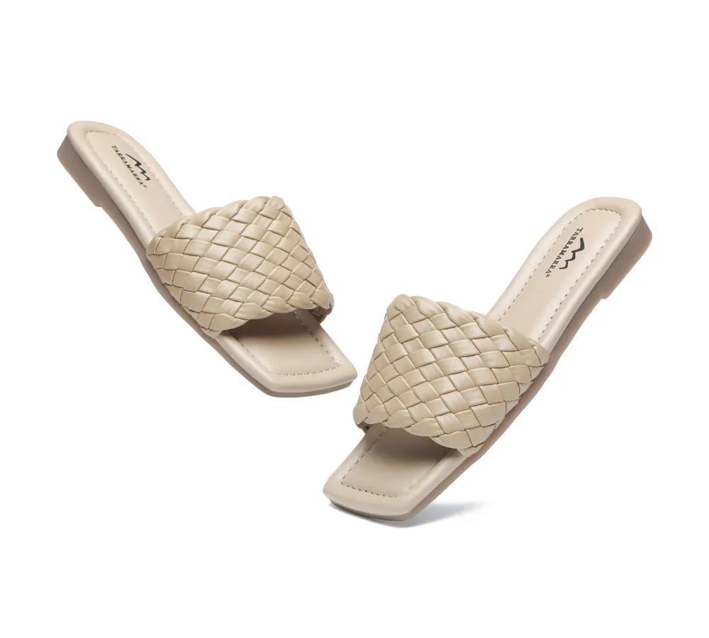 Women Flats Open Square Toe Woven Sandals Taunia