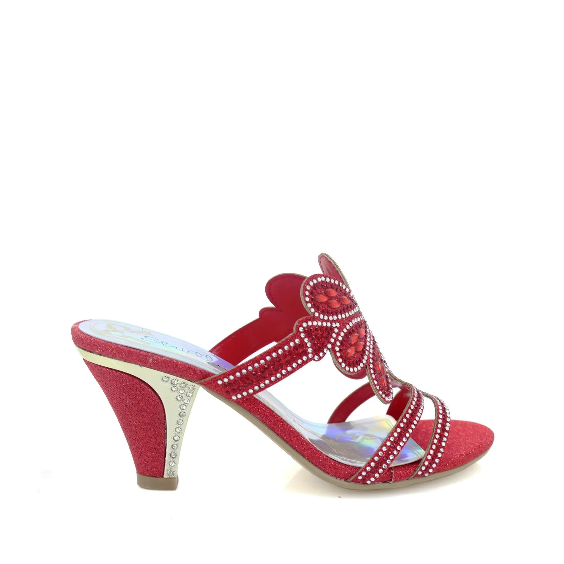 Womens Diamante High Heel Sandals Red