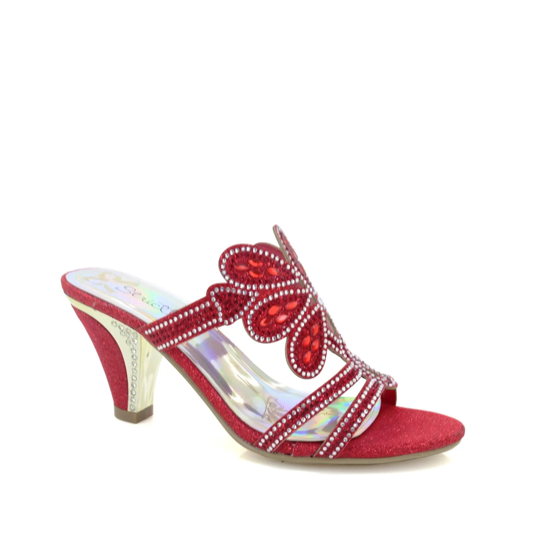 Womens Diamante High Heel Sandals Red